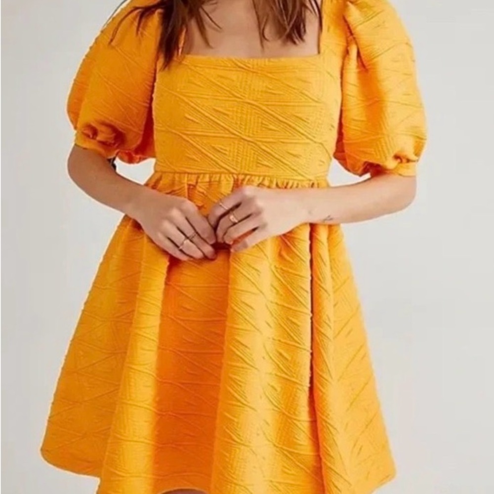 Free People Yellow Babydoll Puff Sleeve Mini Dress - Picture 9 of 11
